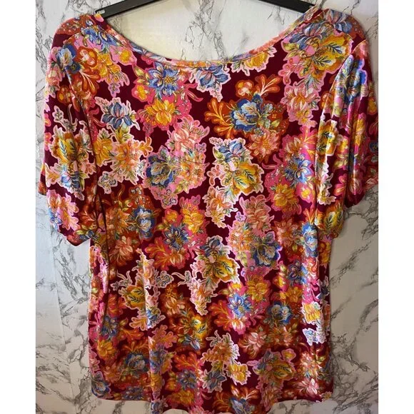 JM Collection Womens Floral Print Top 2X Ruby Slippers - Picture 2 of 5